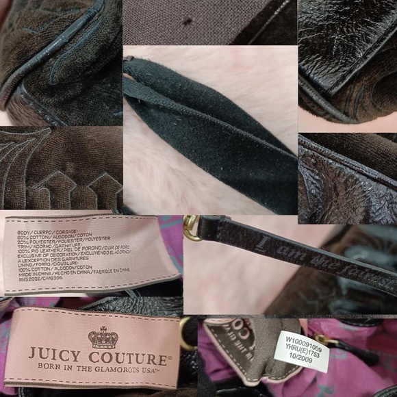 Juicy Couture Daydreamer Vintage Gothic Logo Velour Bag Purse Bow Ribbon Tote - Picture 8 of 8